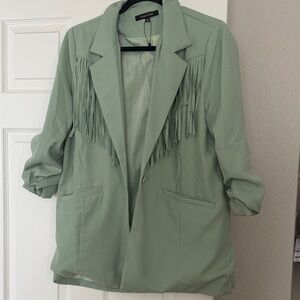 Chic Fringe Blazer in Sage Green